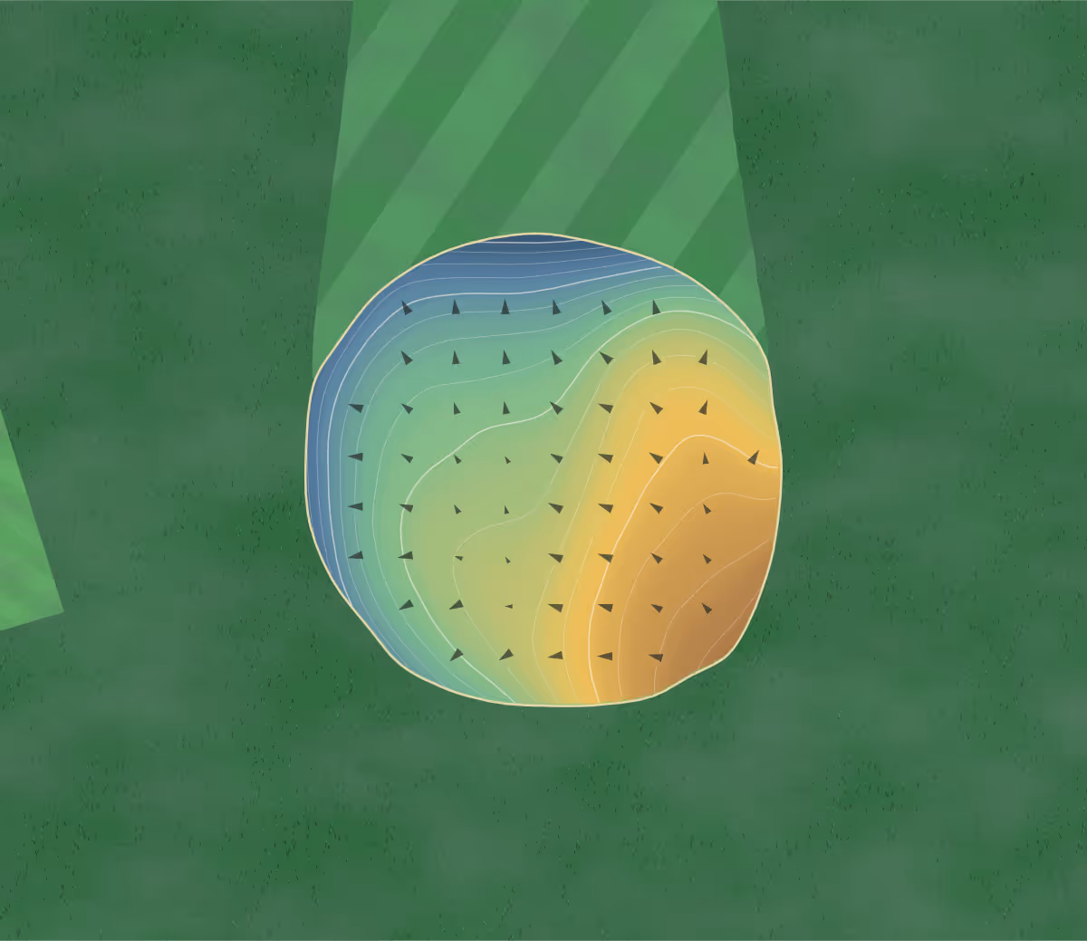 Green contour map of Archies Par 3 in Java Center, New York: 108 elevation contours at a 3-inch interval with fall-line arrows, traced from 1-meter lidar