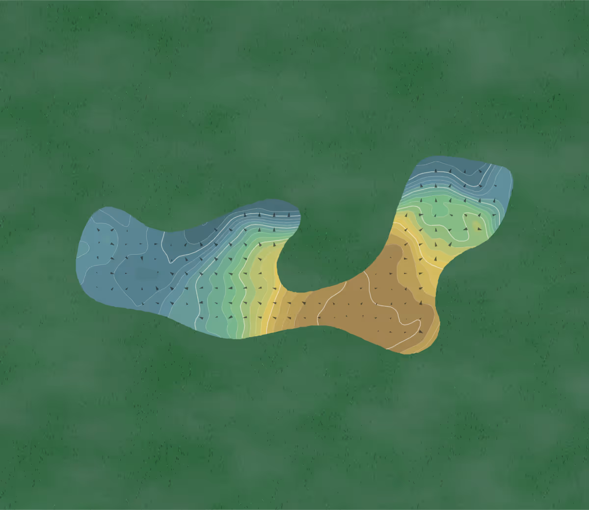 Green contour map of Arcola in Paramus, New Jersey — 323 elevation contours at a 3-inch interval with fall-line arrows, traced from 1-meter lidar