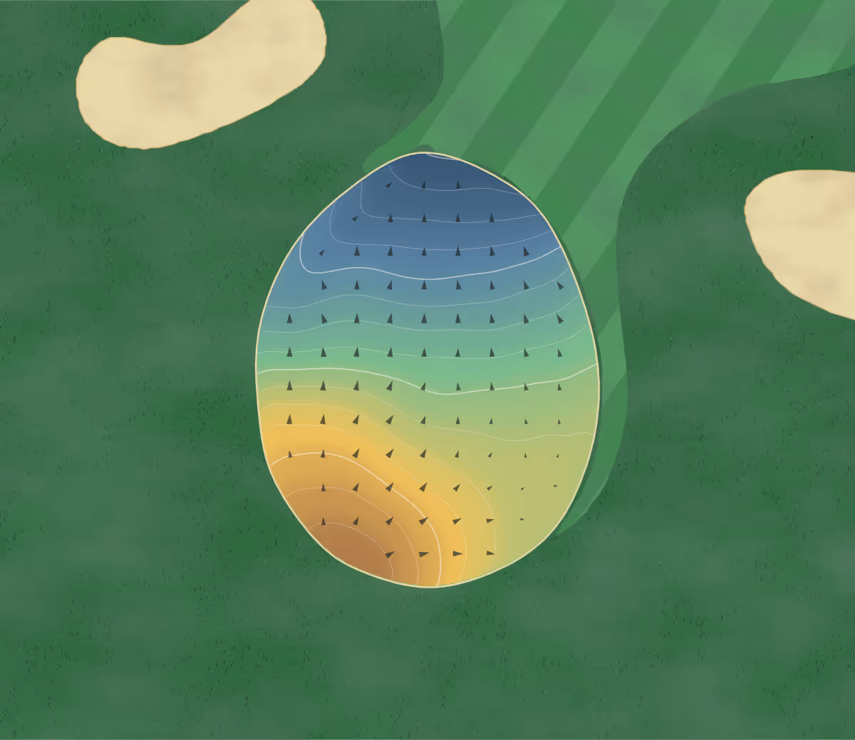 Green contour map of Arlington Greens in Granite City, Illinois: 169 elevation contours at a 3-inch interval with fall-line arrows, traced from 1-meter lidar