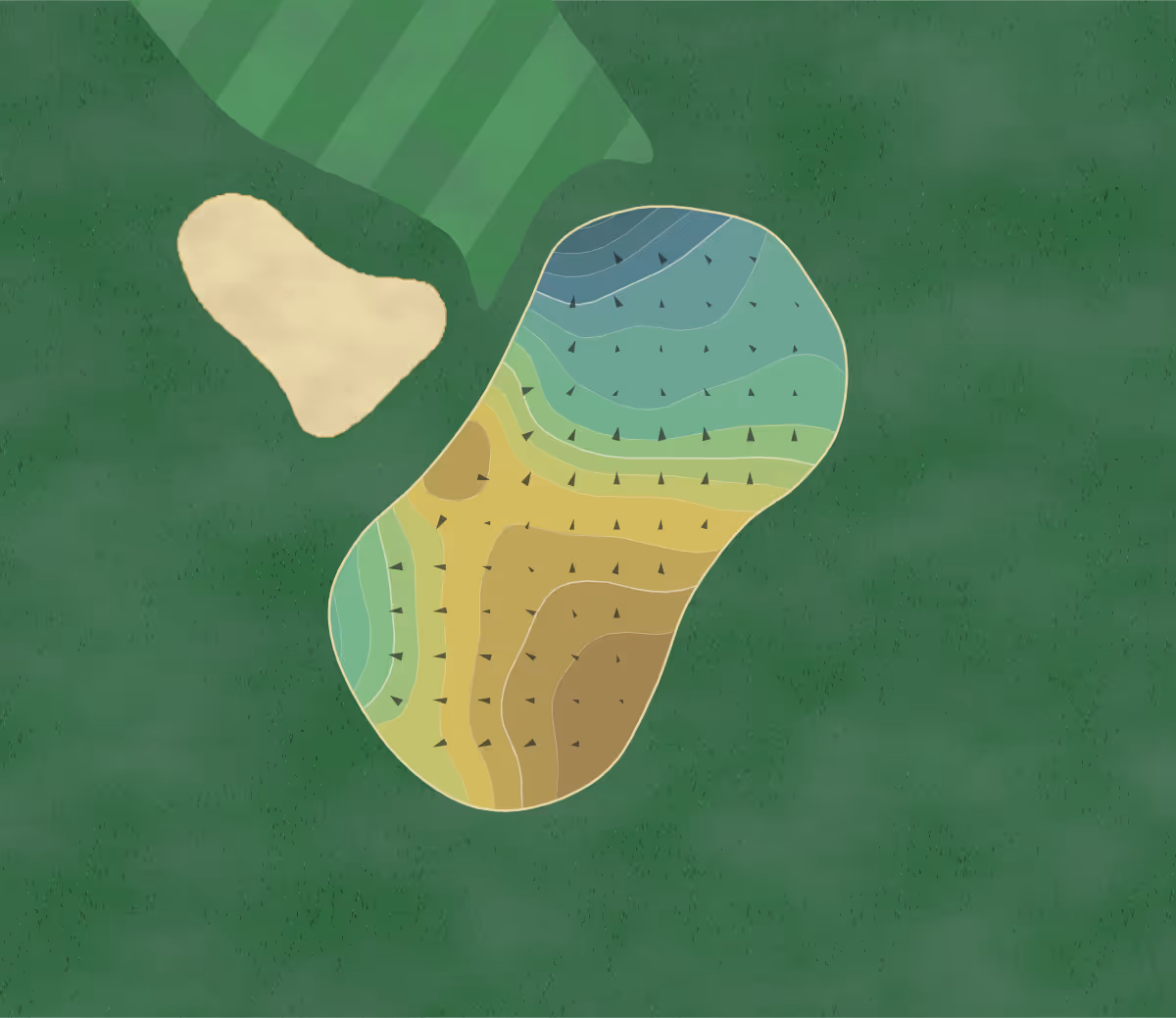 Green contour map of Armitage GC in Mechanicsburg, Pennsylvania — 176 elevation contours at a 3-inch interval with fall-line arrows, traced from 1-meter lidar