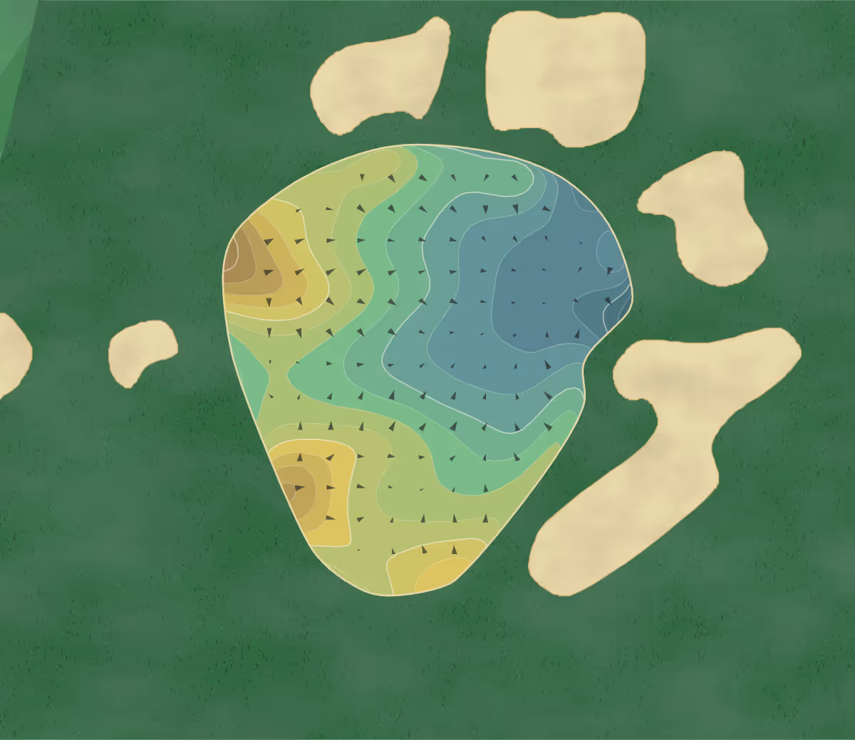 Green contour map of Aronimink GC in Newtown Square, Pennsylvania — 313 elevation contours at a 3-inch interval with fall-line arrows, traced from 1-meter lidar
