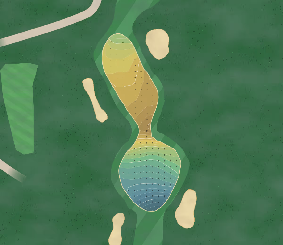 Green contour map of Aroostook Valley in Fort Fairfield, Maine — 165 elevation contours at a 3-inch interval with fall-line arrows, traced from 1-meter lidar