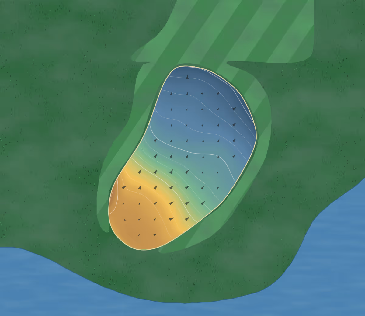 Green contour map of Arrowhead in Montgomery, Alabama: 133 elevation contours at a 3-inch interval with fall-line arrows, traced from 1-meter lidar