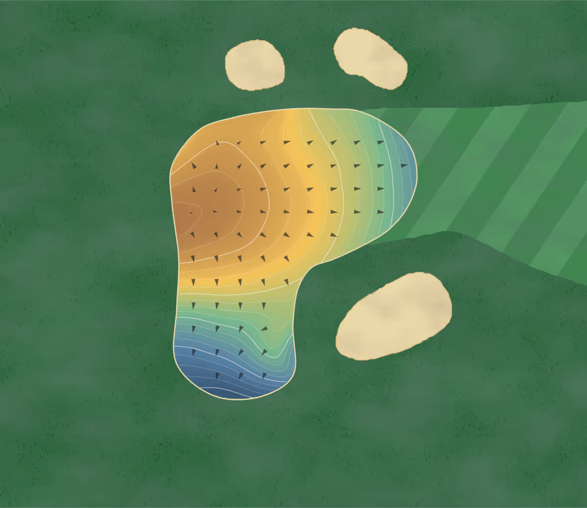 Green contour map of Arrowhead in Ohio, United States — 139 elevation contours at a 3-inch interval with fall-line arrows, traced from 1-meter lidar