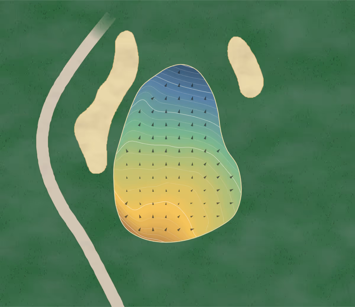 Green contour map of Arrowhead in Rapid City, South Dakota — 210 elevation contours at a 3-inch interval with fall-line arrows, traced from 1-meter lidar