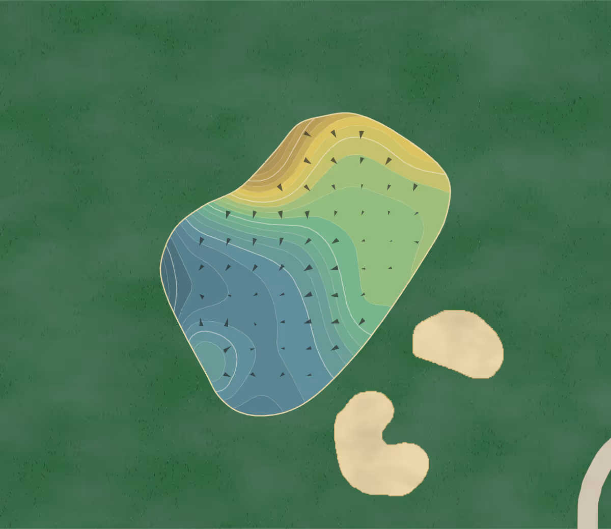 Green contour map of Arrowood in Oceanside, California — 225 elevation contours at a 3-inch interval with fall-line arrows, traced from 1-meter lidar