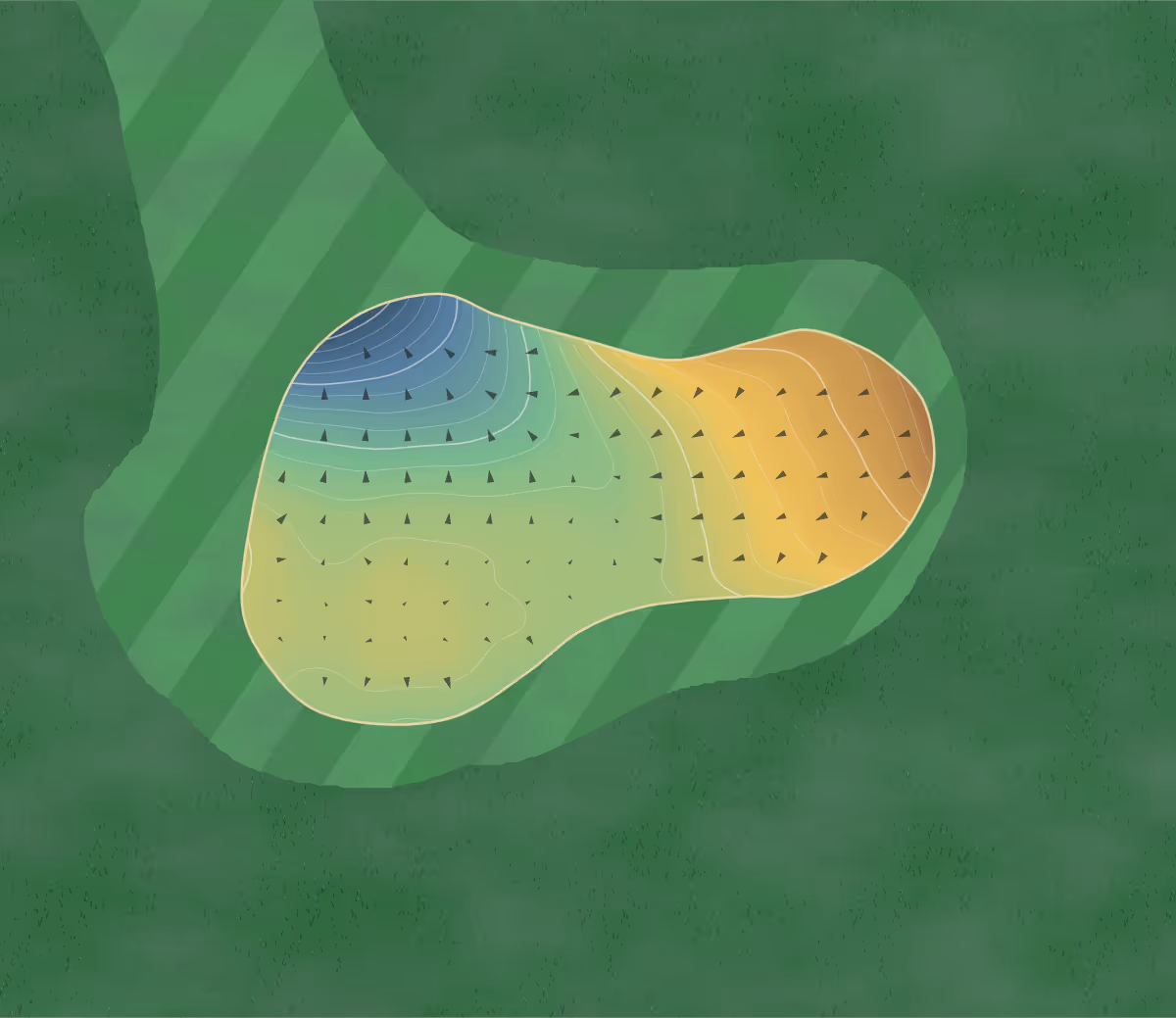 Green contour map of Ashbourne in Ashbourne, England: 118 elevation contours at a 8-centimeter interval with fall-line arrows, traced from 1-meter lidar