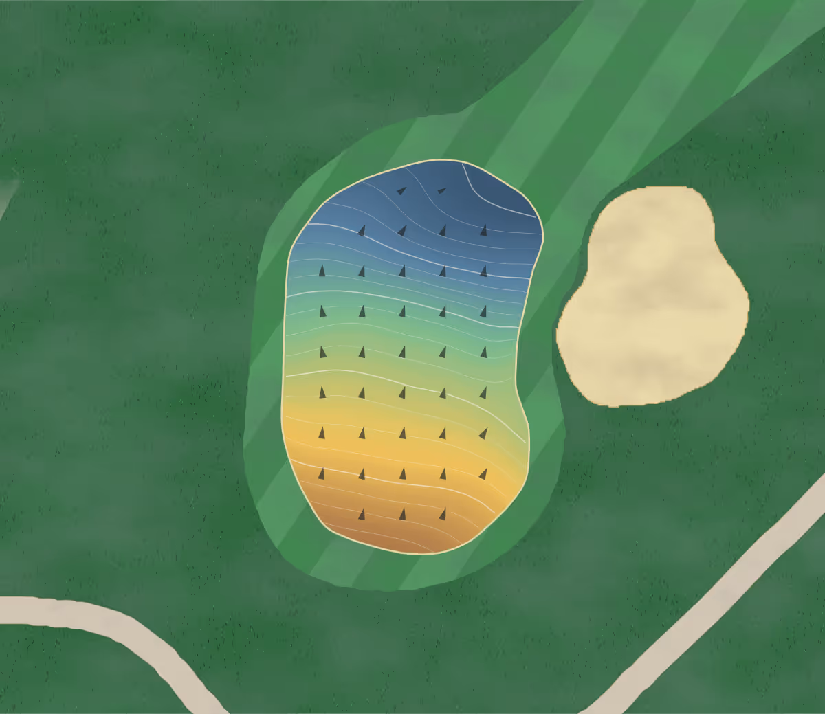 Green contour map of Ashgrove in The Gap, Australia — 180 elevation contours at a 8-centimeter interval with fall-line arrows, traced from 1-meter lidar