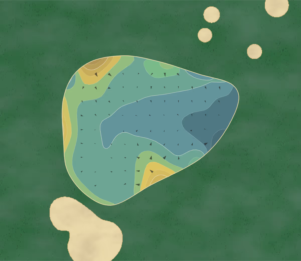 Green contour map of Atchafalaya GC in Patterson, Louisiana — 188 elevation contours at a 3-inch interval with fall-line arrows, traced from 1-meter lidar