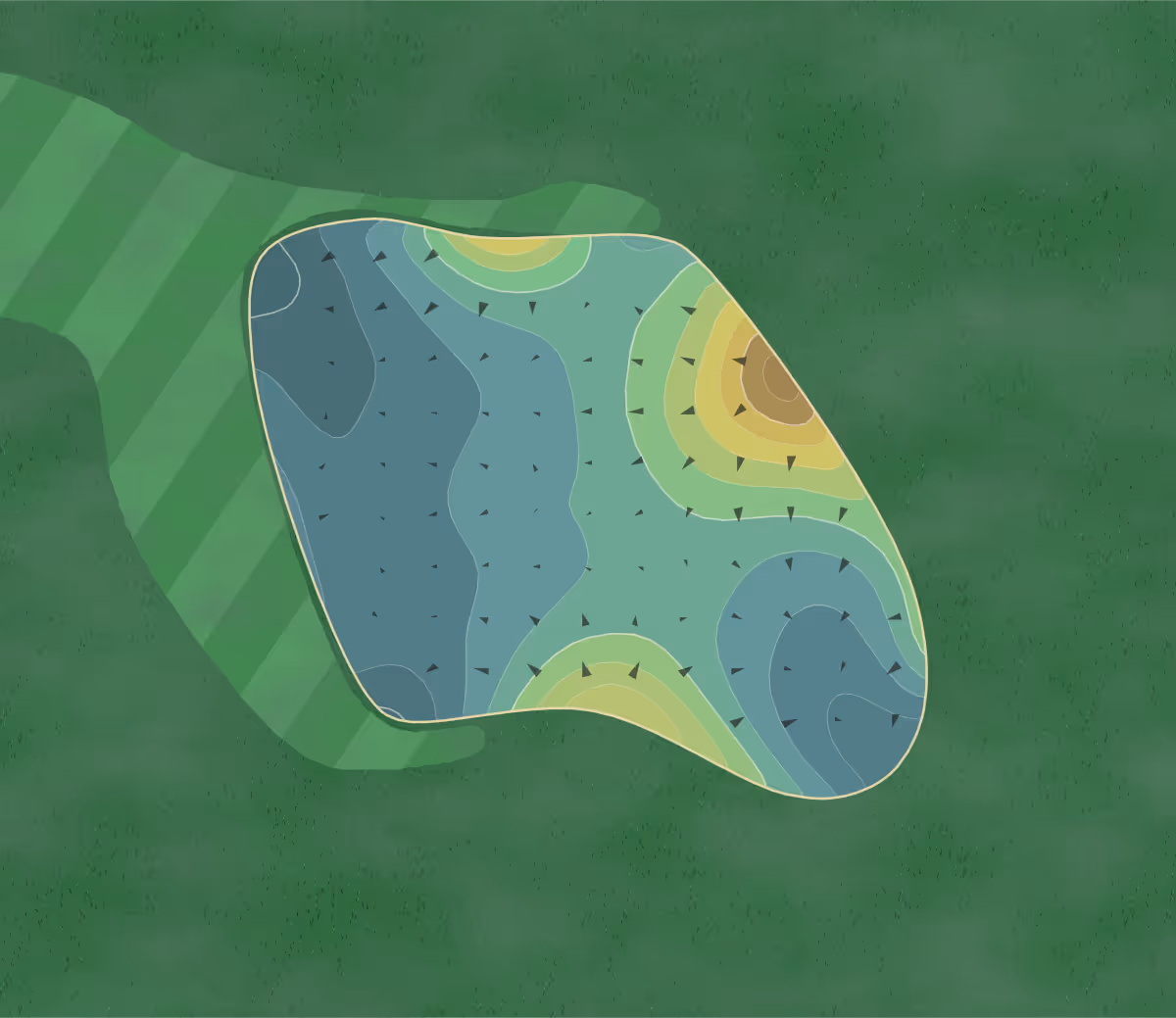 Green contour map of Athens Country Club Back/Dudley in Athens, Georgia — 433 elevation contours at a 3-inch interval with fall-line arrows, traced from 1-meter lidar