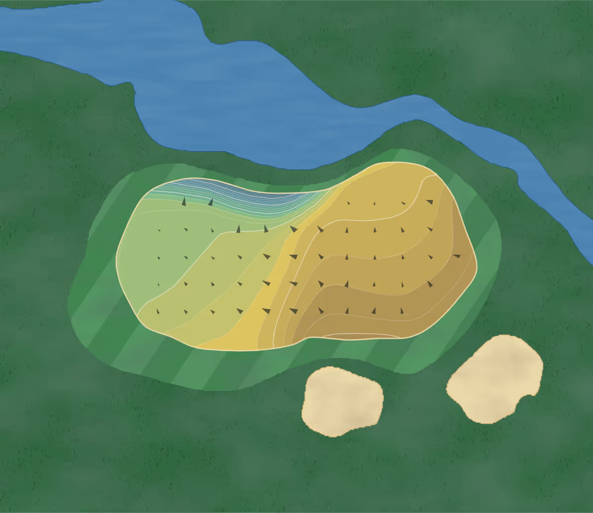 Green contour map of Atlanta CC in Marietta, Georgia — 245 elevation contours at a 3-inch interval with fall-line arrows, traced from 1-meter lidar