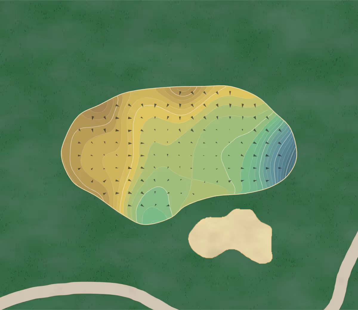 Green contour map of Atlantic CC in Plymouth, Massachusetts — 283 elevation contours at a 3-inch interval with fall-line arrows, traced from 1-meter lidar