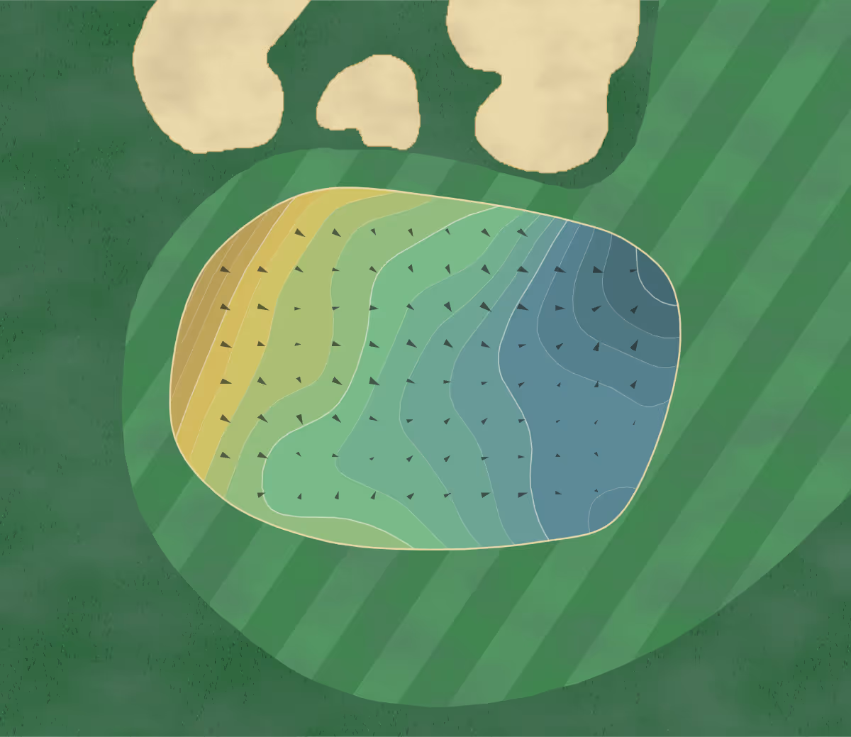 Green contour map of Atlantic City CC in Northfield, New Jersey — 177 elevation contours at a 3-inch interval with fall-line arrows, traced from 1-meter lidar