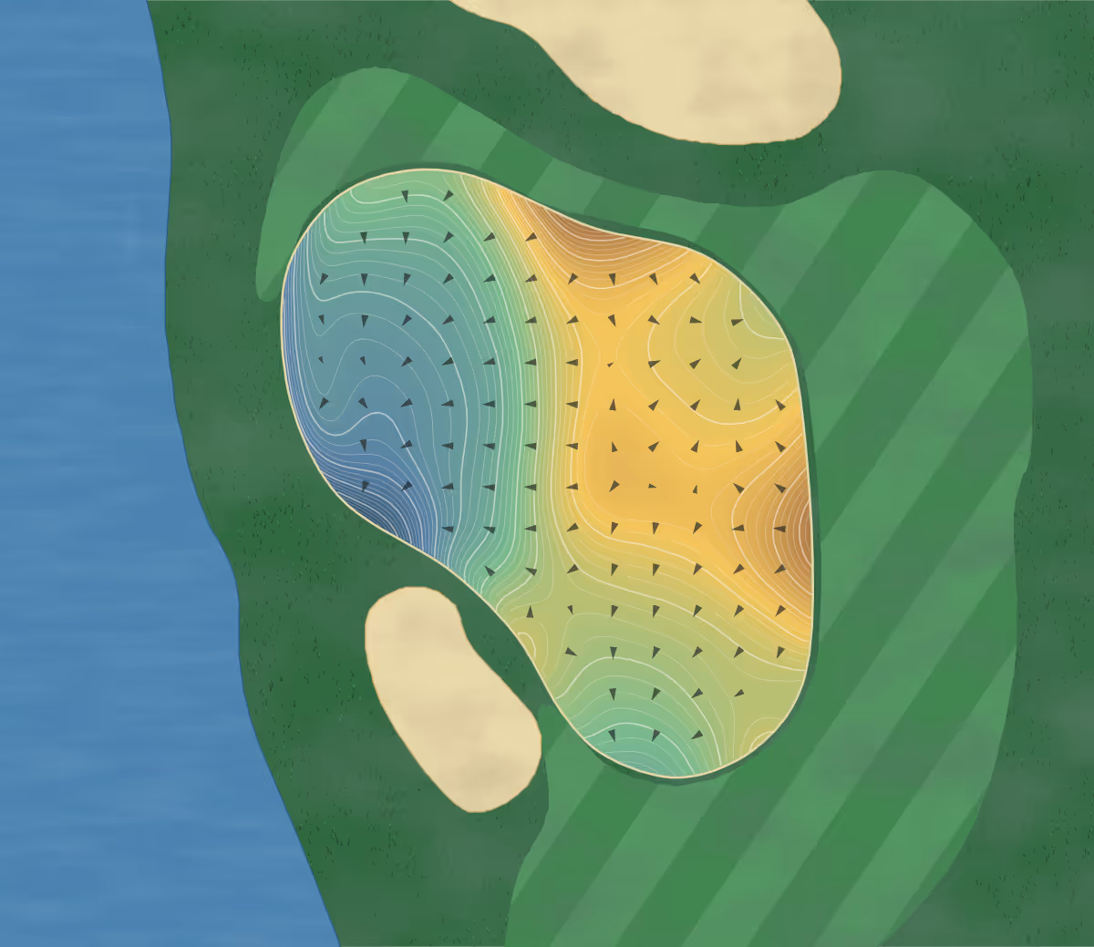 Green contour map of Atlantic Fields in Hobe Sound, Florida — 704 elevation contours at a 3-inch interval with fall-line arrows, traced from 1-meter lidar