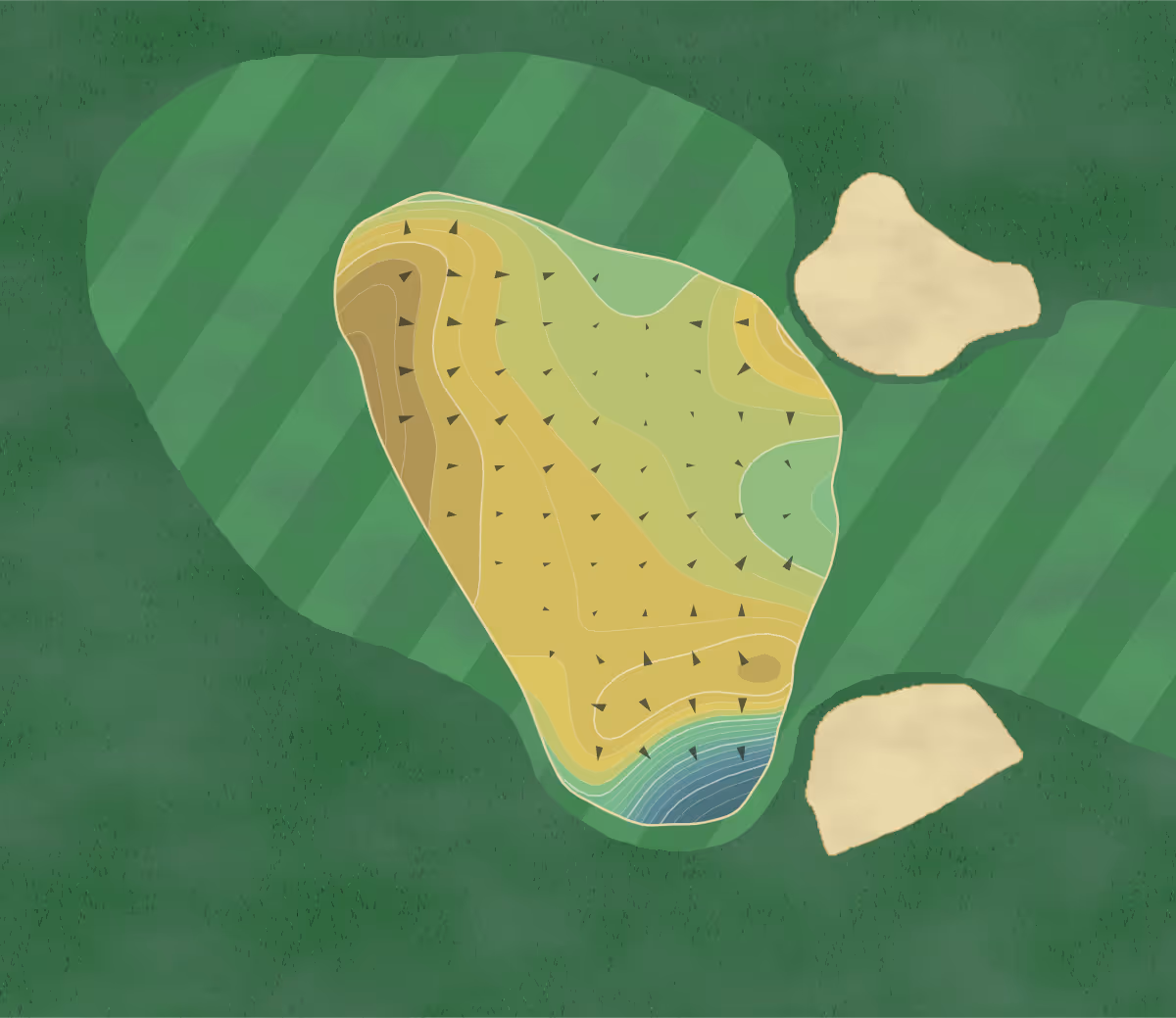 Green contour map of Atlantis CC in Atlantis, Florida — 173 elevation contours at a 3-inch interval with fall-line arrows, traced from 1-meter lidar