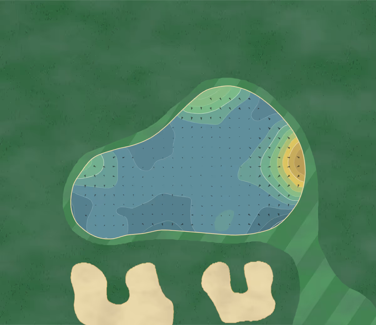 Green contour map of Atlungstad in Ottestad, Norway — 160 elevation contours at a 8-centimeter interval with fall-line arrows, traced from 1-meter lidar