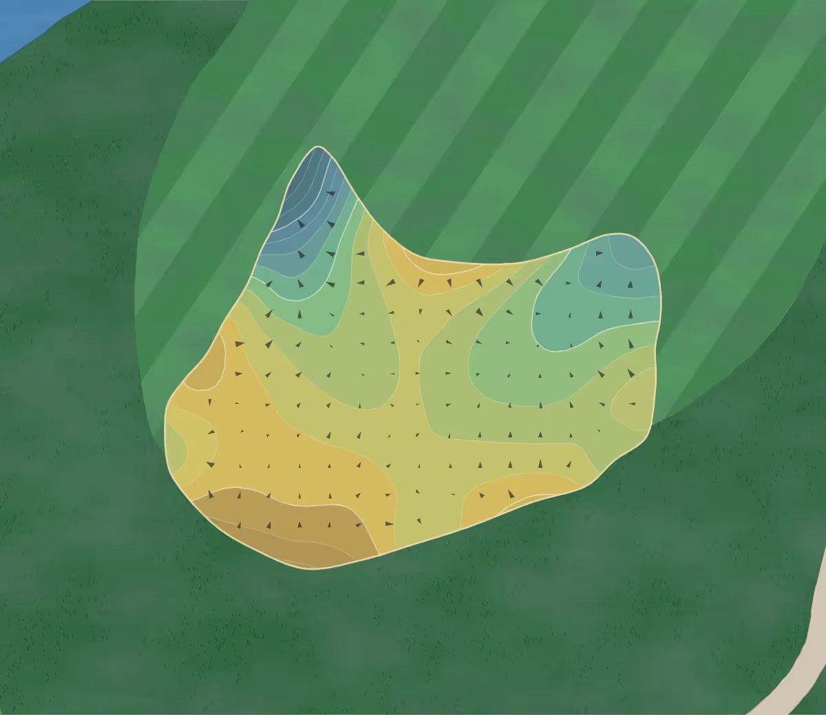 Green contour map of Atunyote in Verona, New York — 254 elevation contours at a 3-inch interval with fall-line arrows, traced from 1-meter lidar