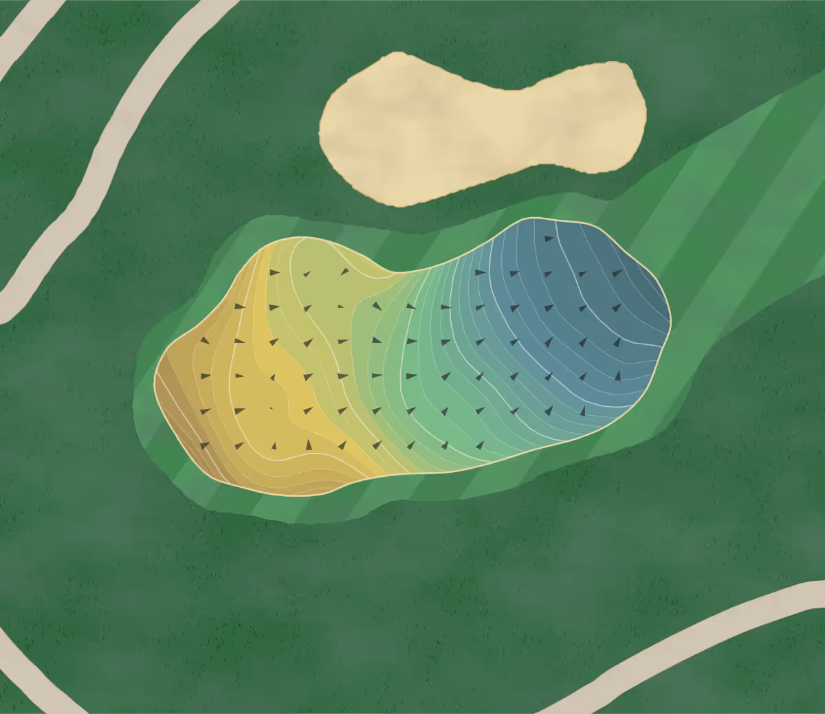 Green contour map of Auburn Hills in Riner, Virginia — 312 elevation contours at a 3-inch interval with fall-line arrows, traced from 1-meter lidar