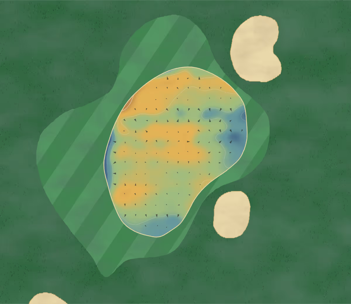 Green contour map of Auchterarder in Auchterarder, Scotland: 122 elevation contours at a 8-centimeter interval with fall-line arrows, traced from 1-meter lidar