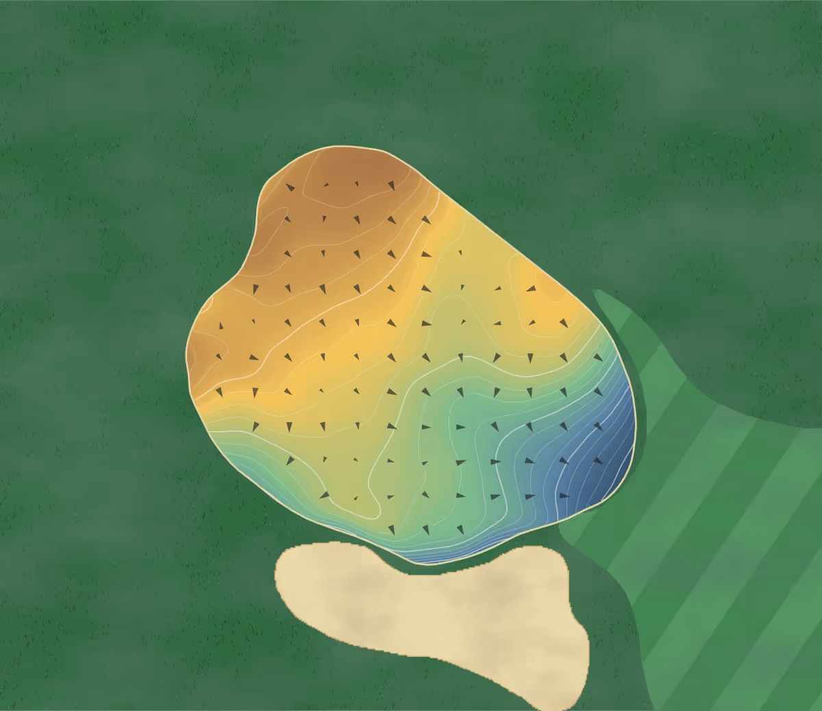 Green contour map of Augusta National in Augusta, Georgia: 449 elevation contours at a 3-inch interval with fall-line arrows, traced from 1-meter lidar
