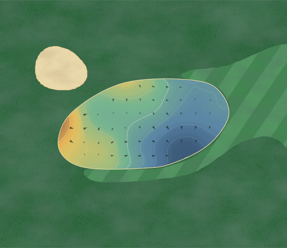 Green contour map of Augusta Ranch in Mesa, Arizona: 148 elevation contours at a 3-inch interval with fall-line arrows, traced from 1-meter lidar