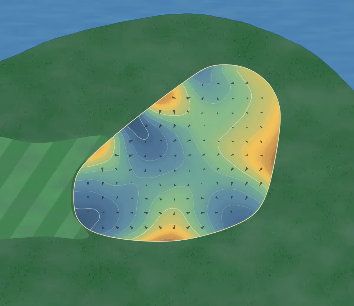 Green contour map of Augustine in Stafford, Virginia: 219 elevation contours at a 3-inch interval with fall-line arrows, traced from 1-meter lidar