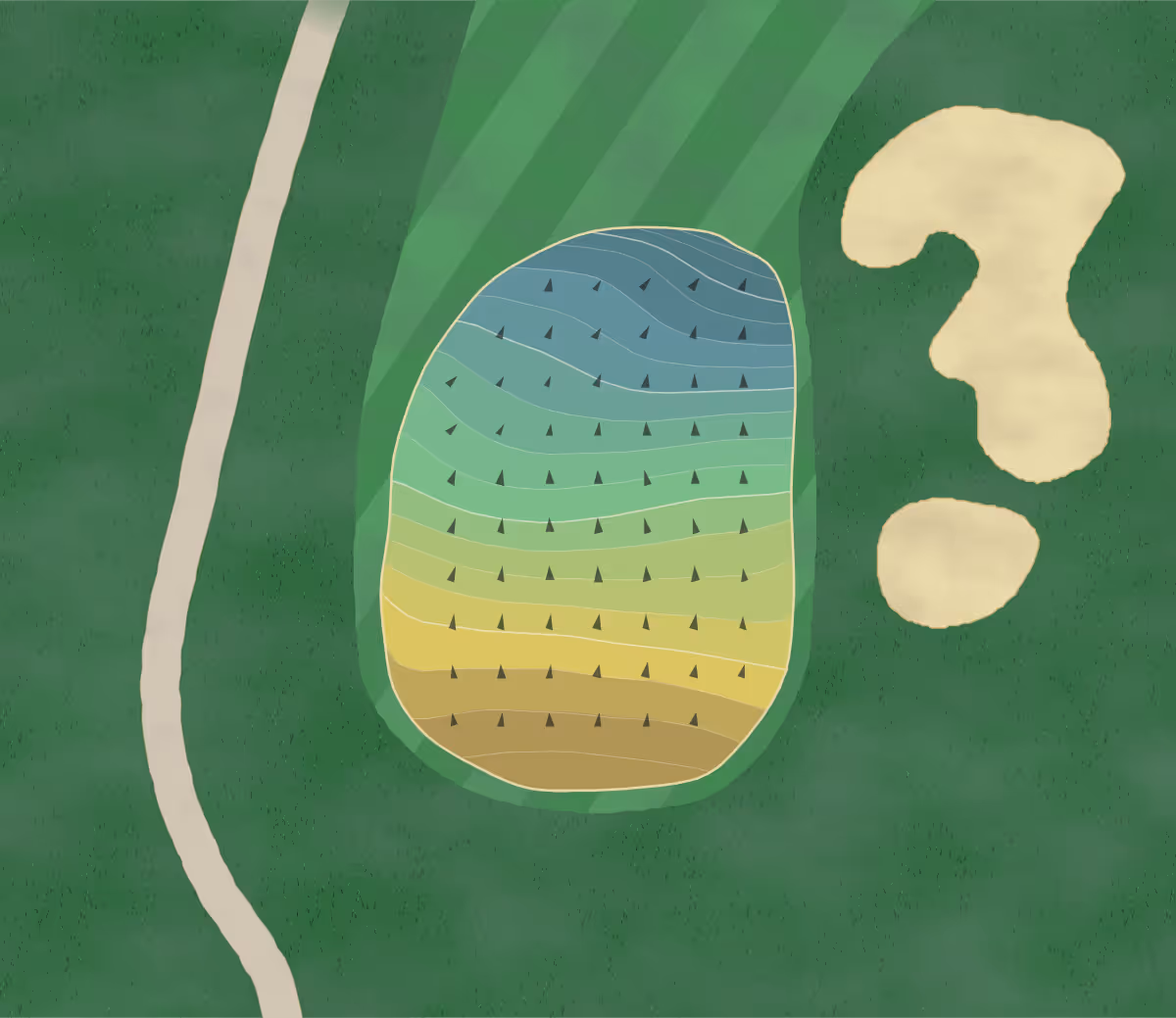 Green contour map of Aurora CC in Aurora, Illinois — 236 elevation contours at a 3-inch interval with fall-line arrows, traced from 1-meter lidar