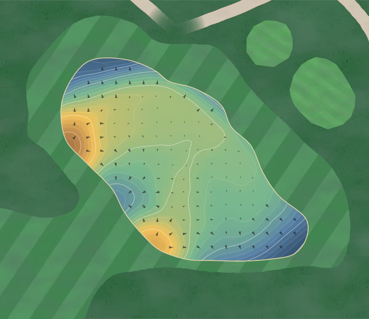 Green contour map of Austin Country Club in Austin, Texas — 231 elevation contours at a 3-inch interval with fall-line arrows, traced from 1-meter lidar