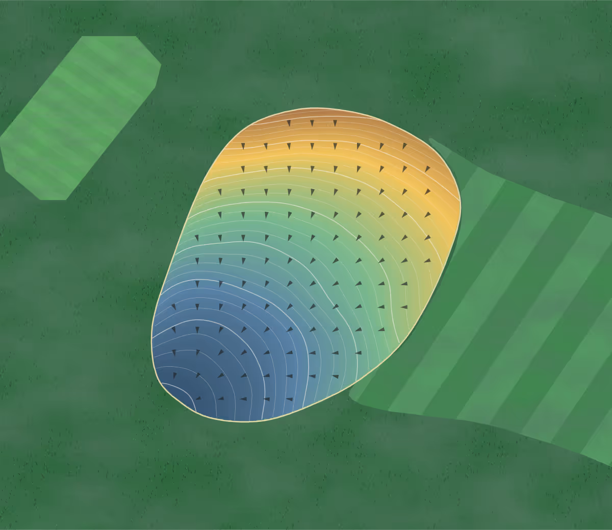 Green contour map of Avalon Field Club at in New Castle, Pennsylvania — 278 elevation contours at a 3-inch interval with fall-line arrows, traced from 1-meter lidar