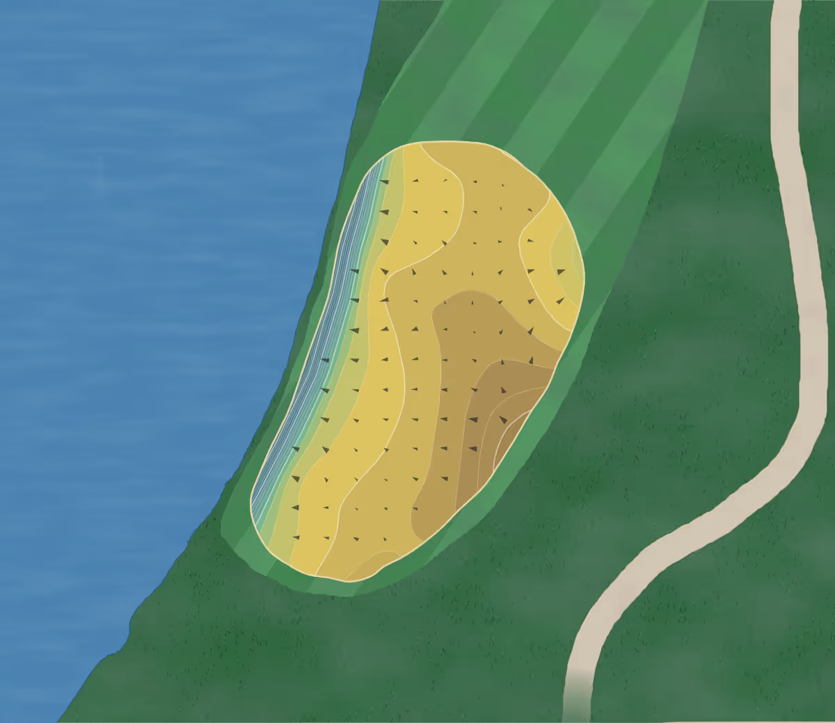 Green contour map of Avalon Lakes in Warren, Ohio — 160 elevation contours at a 3-inch interval with fall-line arrows, traced from 1-meter lidar