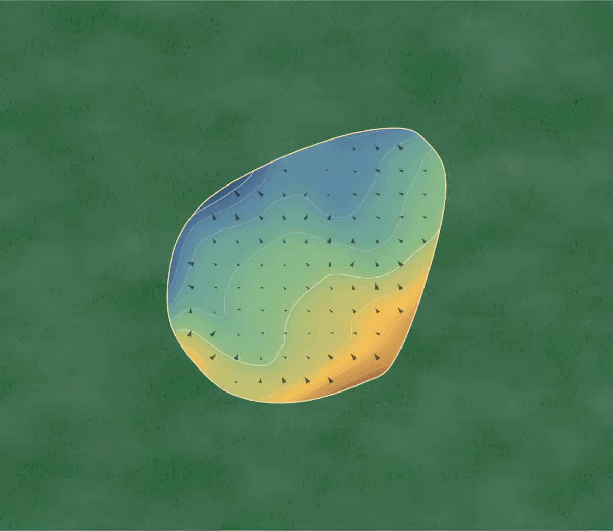 Green contour map of Avington Park in Winchester, England — 66 elevation contours at a 8-centimeter interval with fall-line arrows, traced from 1-meter lidar