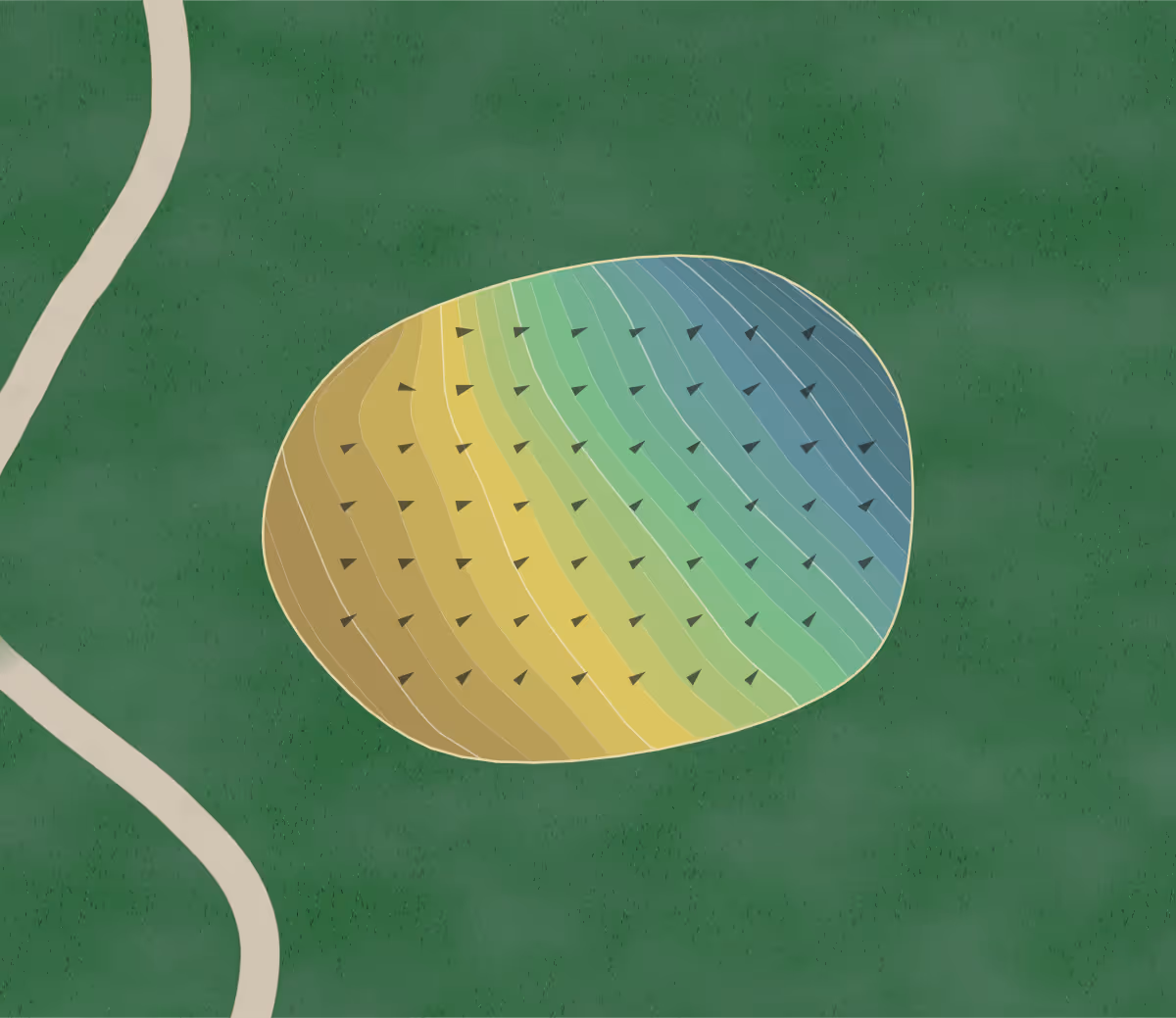 Green contour map of Avon Field in Cincinnati, Ohio — 51 elevation contours at a 3-inch interval with fall-line arrows, traced from 1-meter lidar