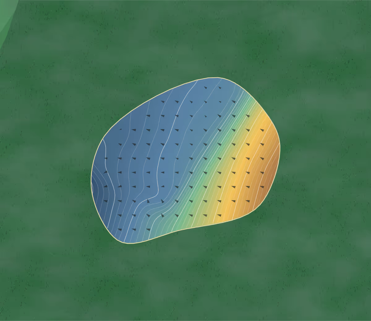 Green contour map of Axe Cliff in Seaton, England: 235 elevation contours at a 8-centimeter interval with fall-line arrows, traced from 1-meter lidar