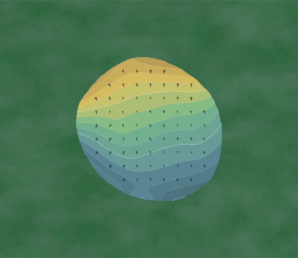 Green contour map of Azusa Greens in Azusa, California — 13 elevation contours at a 3-inch interval with fall-line arrows, traced from 1-meter lidar