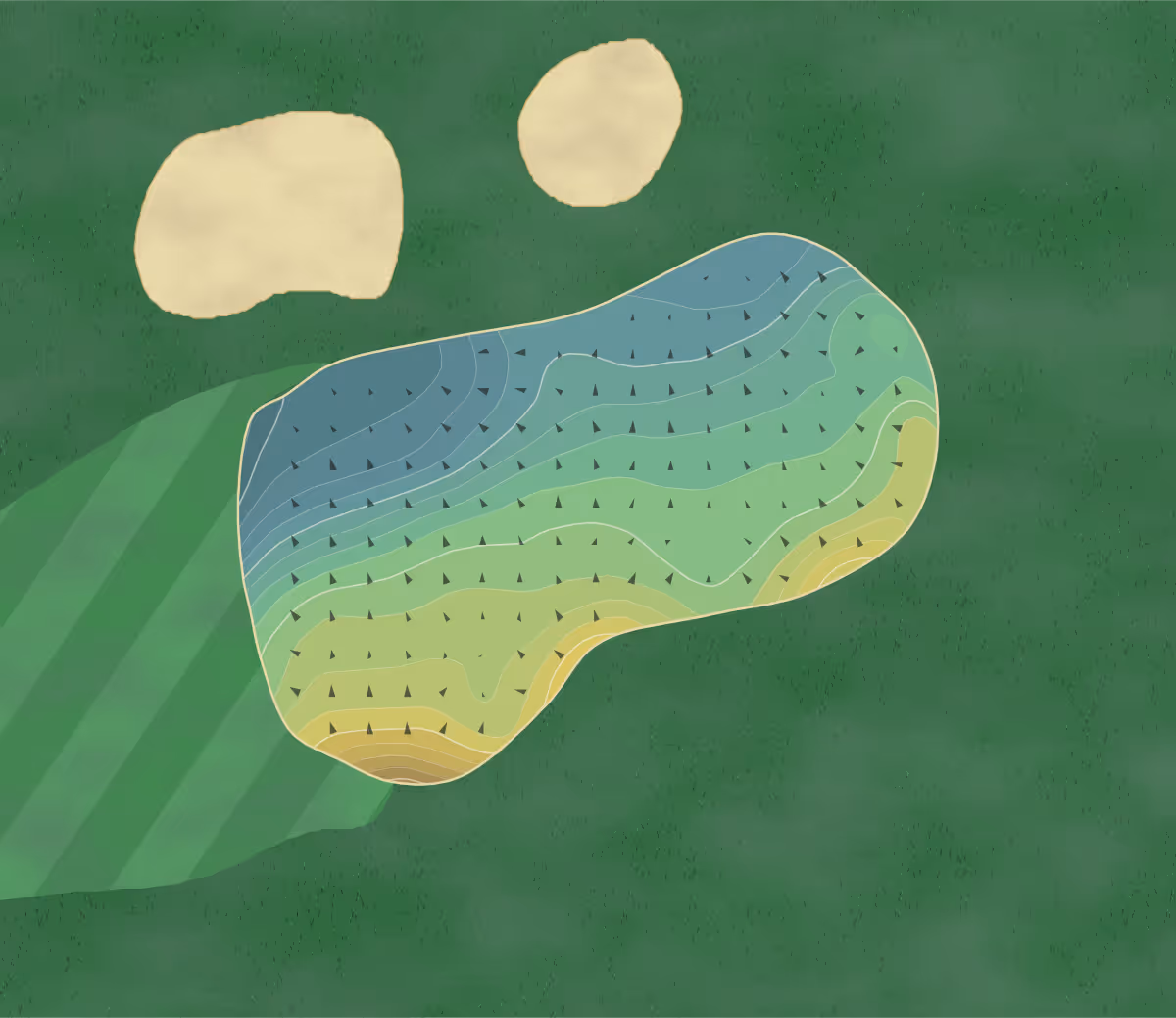 Green contour map of Baberton in Edinburgh, Scotland — 277 elevation contours at a 8-centimeter interval with fall-line arrows, traced from 1-meter lidar