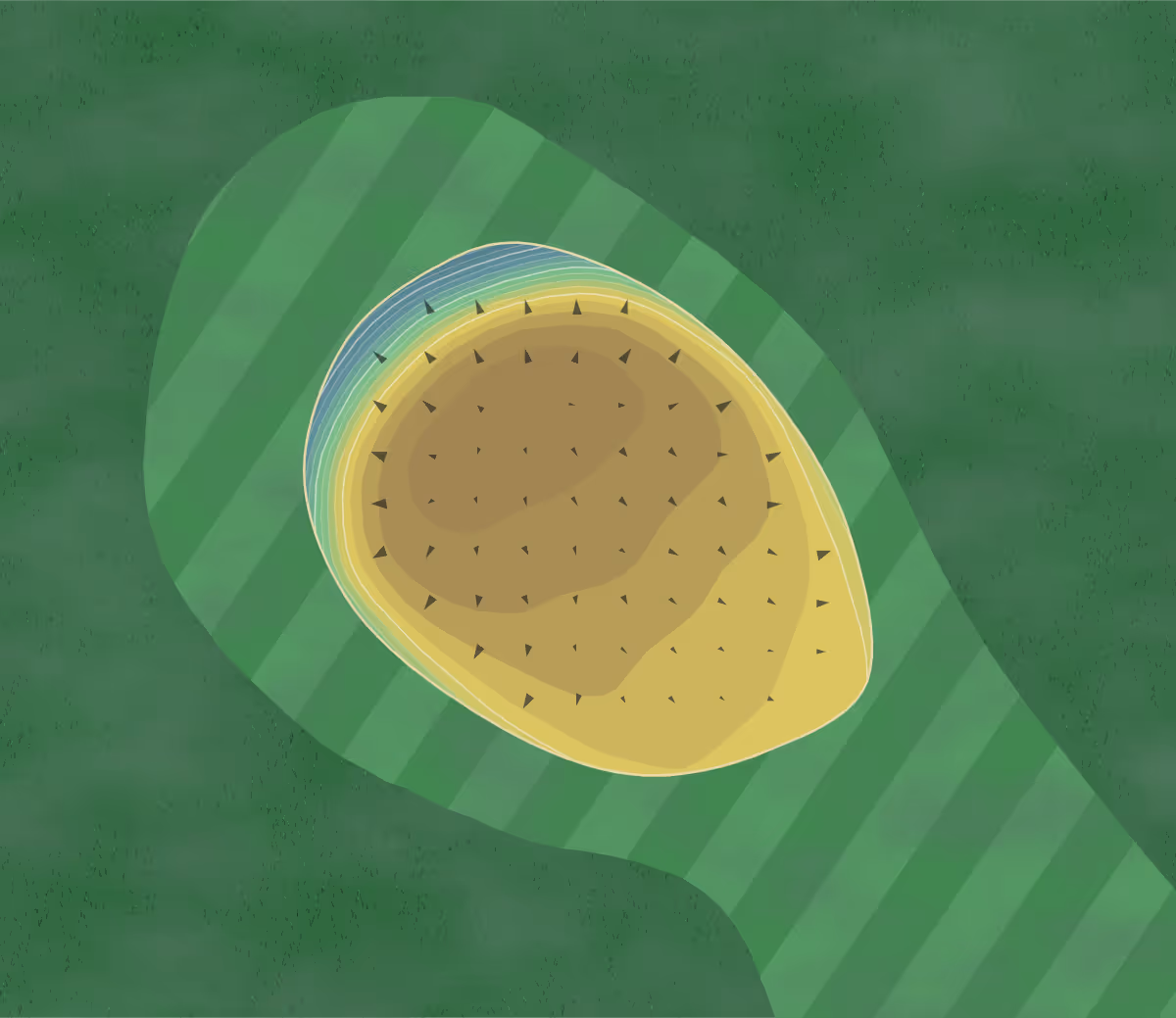 Green contour map of Badlands in Roberts, Wisconsin — 34 elevation contours at a 3-inch interval with fall-line arrows, traced from 1-meter lidar
