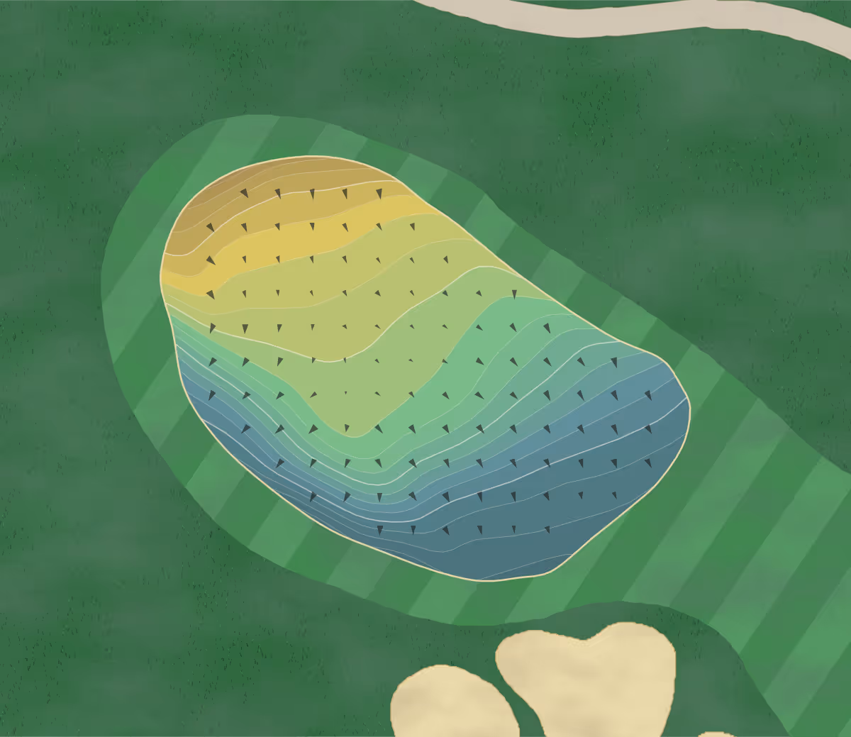 Green contour map of Bailey Creek in Lake Almanor, California — 243 elevation contours at a 3-inch interval with fall-line arrows, traced from 1-meter lidar