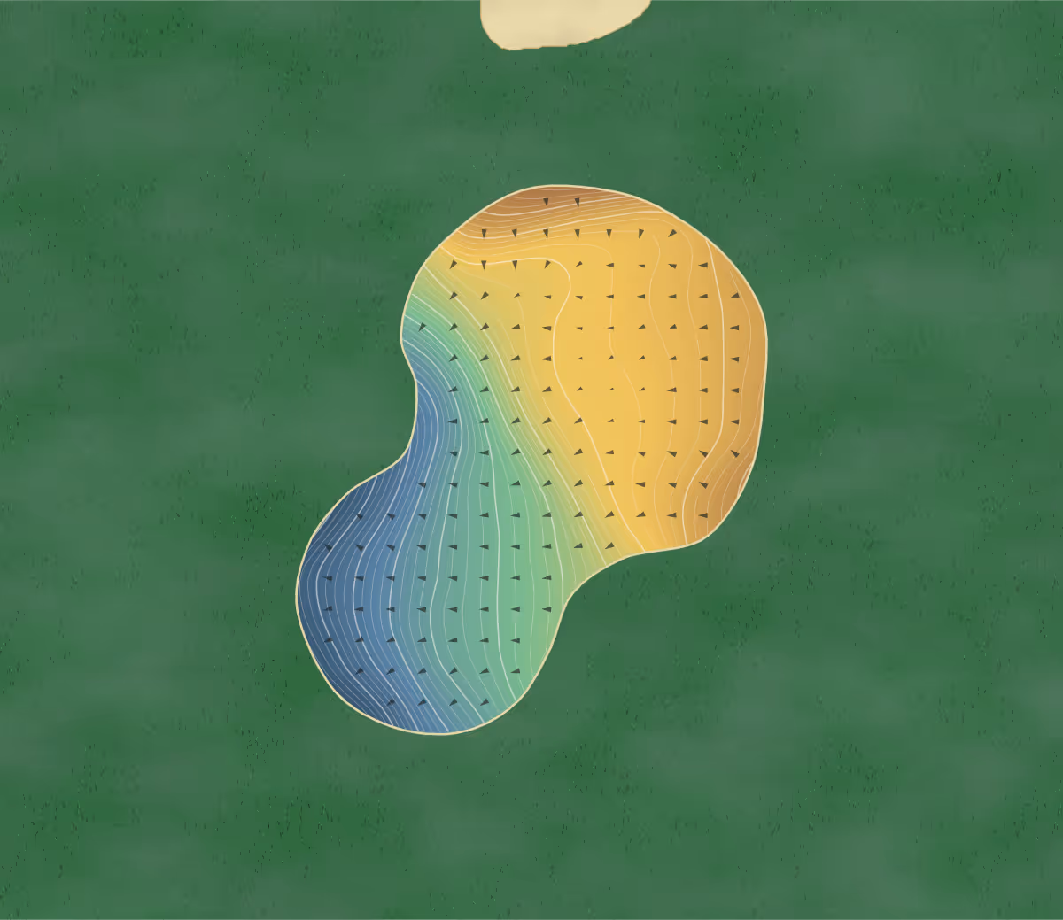 Green contour map of Bakewell in Bakewell, England: 214 elevation contours at a 8-centimeter interval with fall-line arrows, traced from 1-meter lidar