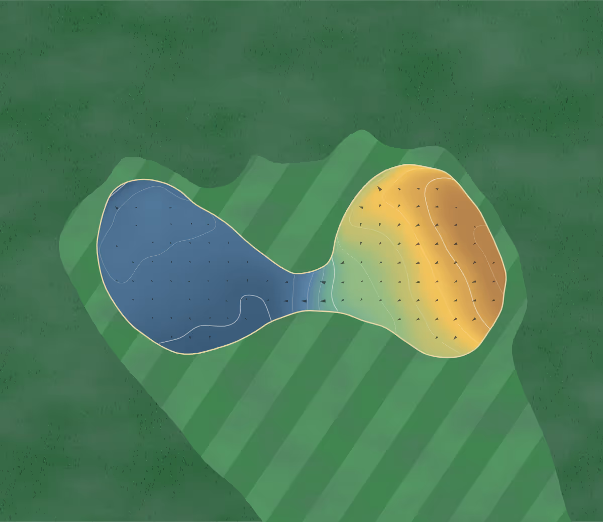 Green contour map of Balaton Bay in Balaton, Minnesota — 58 elevation contours at a 3-inch interval with fall-line arrows, traced from 1-meter lidar