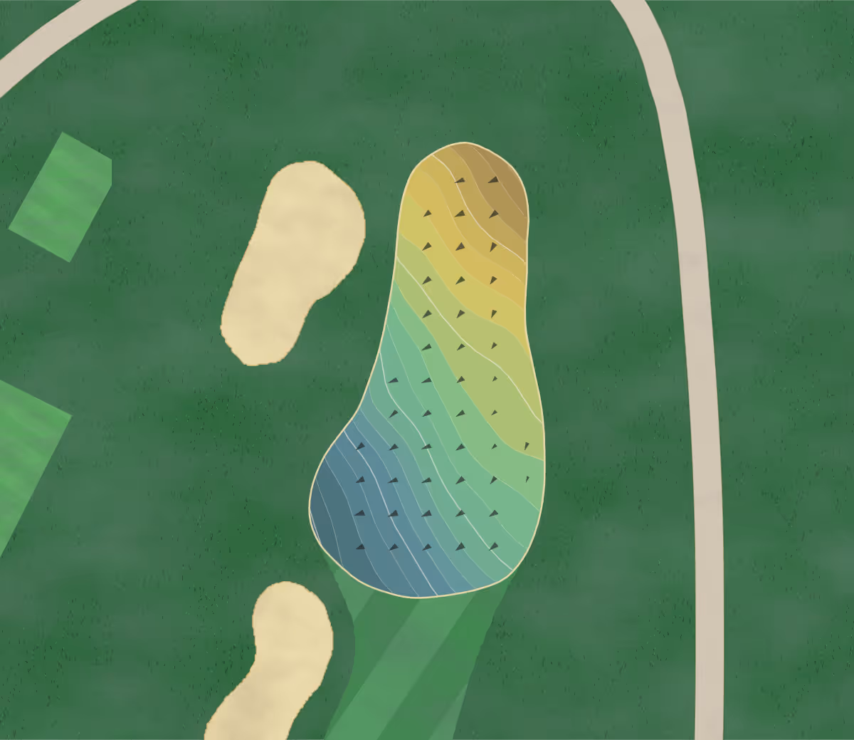 Green contour map of Balboa Park in San Diego, California — 210 elevation contours at a 3-inch interval with fall-line arrows, traced from 1-meter lidar