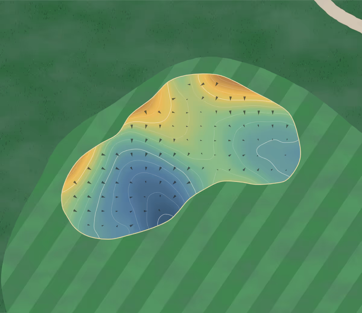 Green contour map of Ballantrae in Pelham, Alabama: 192 elevation contours at a 3-inch interval with fall-line arrows, traced from 1-meter lidar