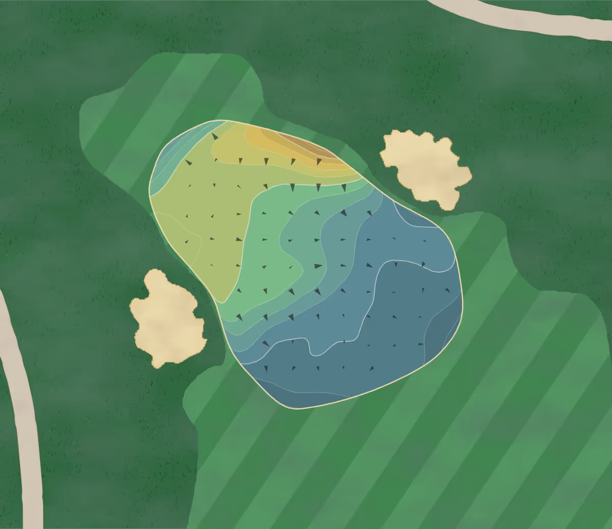 Green contour map of Bally's in The Bronx, New York — 203 elevation contours at a 3-inch interval with fall-line arrows, traced from 1-meter lidar