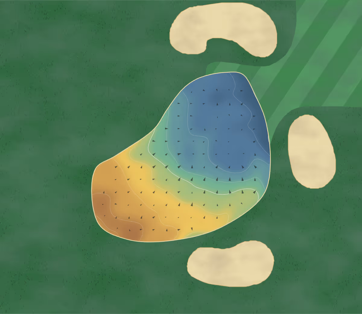 Green contour map of Ballykisteen in Limerick Junction, Ireland: 42 elevation contours at a 8-centimeter interval with fall-line arrows, traced from 1-meter lidar