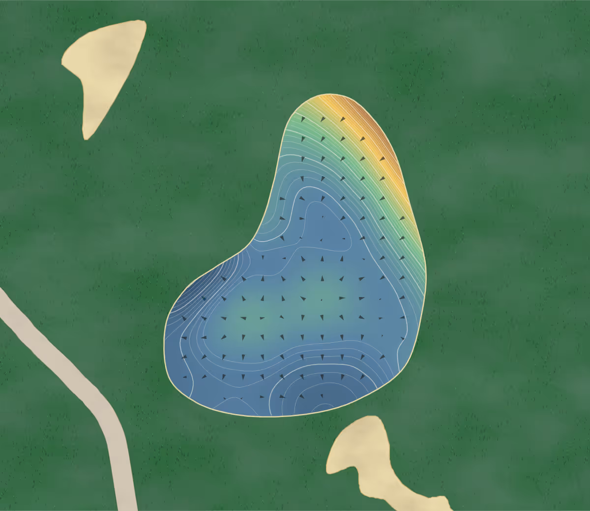 Green contour map of Ballyneal Golf and in Holyoke, Colorado — 612 elevation contours at a 3-inch interval with fall-line arrows, traced from 1-meter lidar