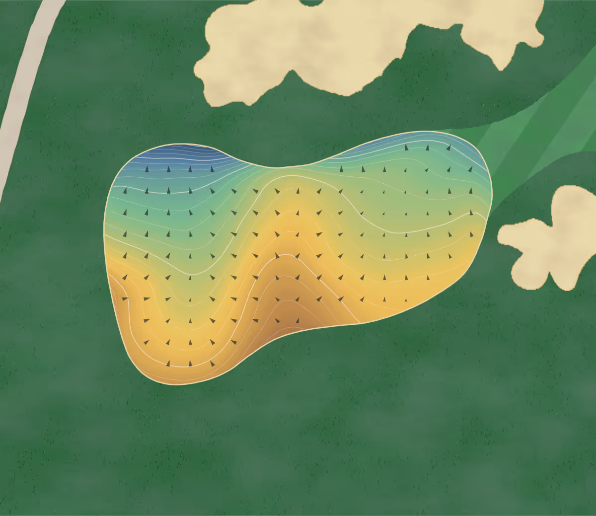 Green contour map of Ballyowen in Hamburg, New Jersey: 264 elevation contours at a 3-inch interval with fall-line arrows, traced from 1-meter lidar