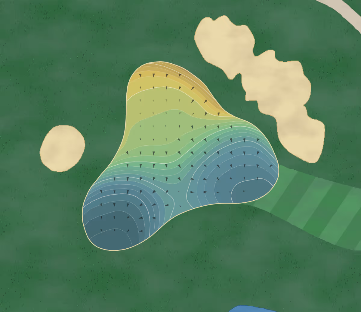 Green contour map of Ballyowen in Hamburg, New Jersey — 297 elevation contours at a 3-inch interval with fall-line arrows, traced from 1-meter lidar