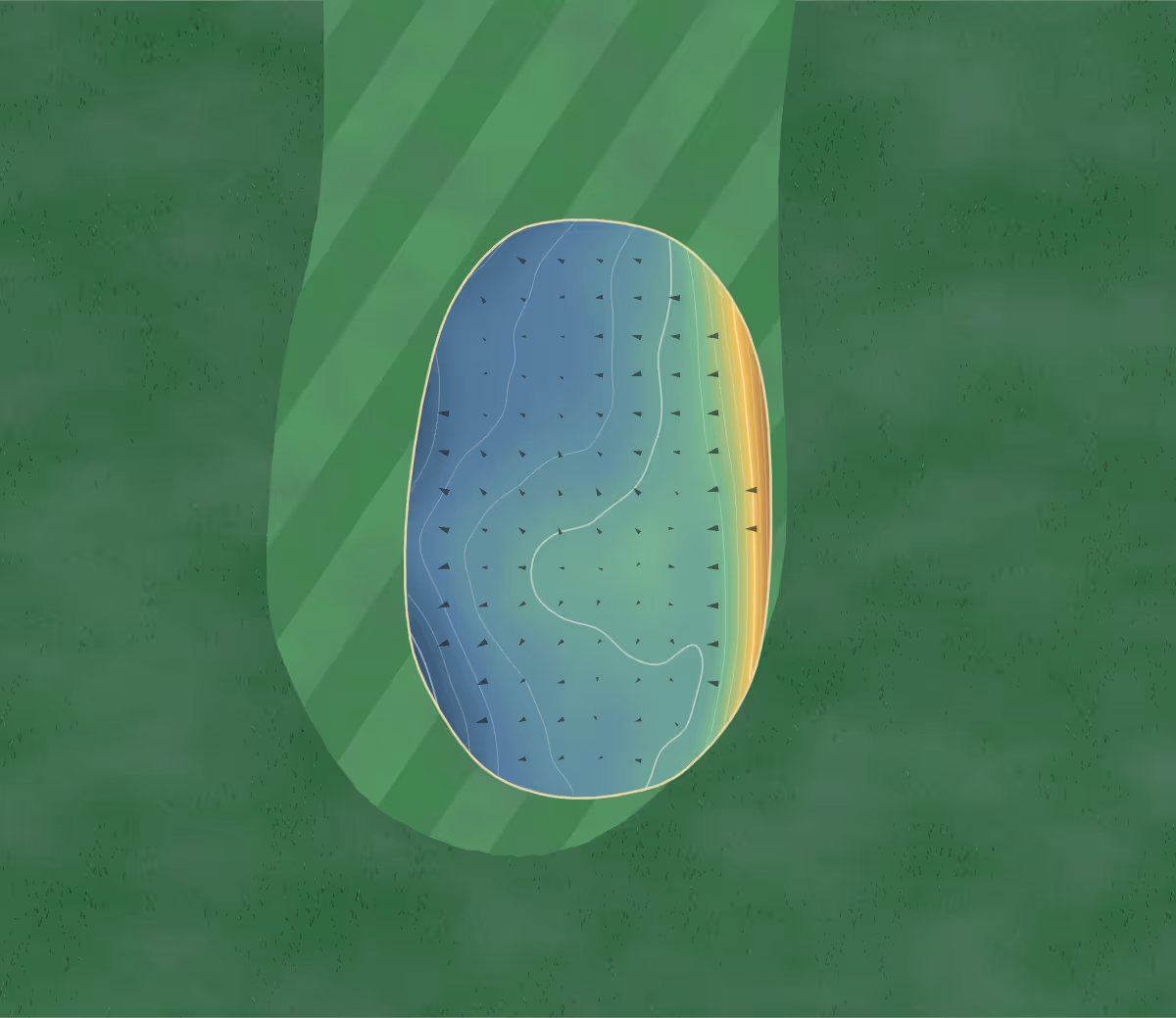 Green contour map of Banbury in Banbury, England: 111 elevation contours at a 8-centimeter interval with fall-line arrows, traced from 1-meter lidar