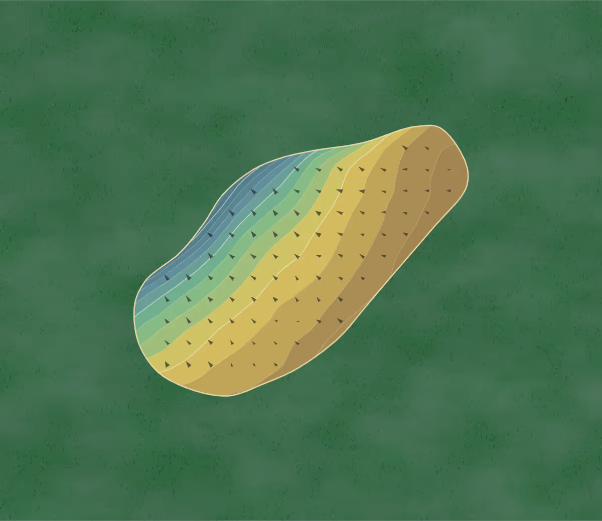 Green contour map of Barlborough Links in Chesterfield, England — 72 elevation contours at a 8-centimeter interval with fall-line arrows, traced from 1-meter lidar
