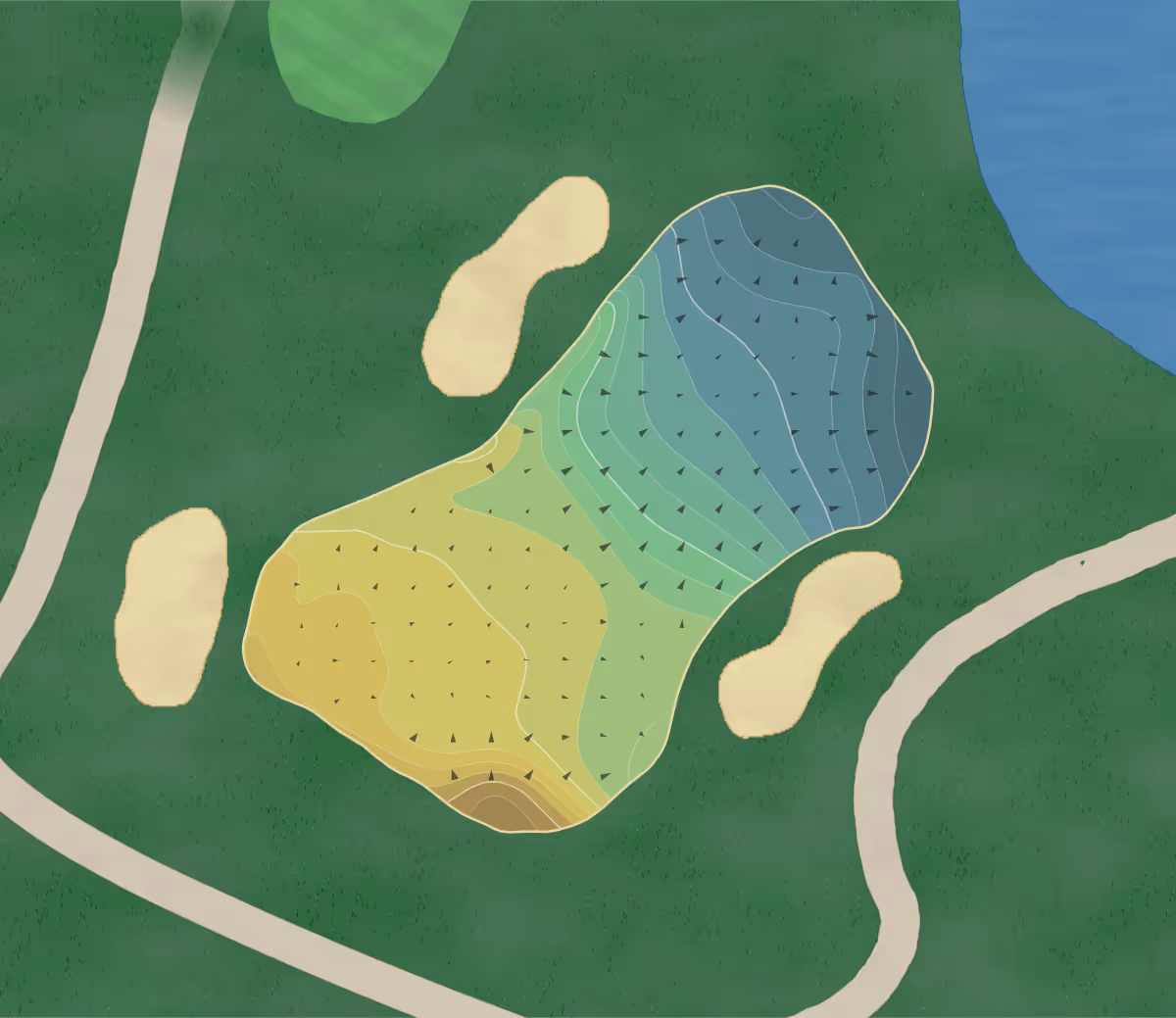 Green contour map of Barlett Hills in Bartlett, Illinois — 273 elevation contours at a 3-inch interval with fall-line arrows, traced from 1-meter lidar