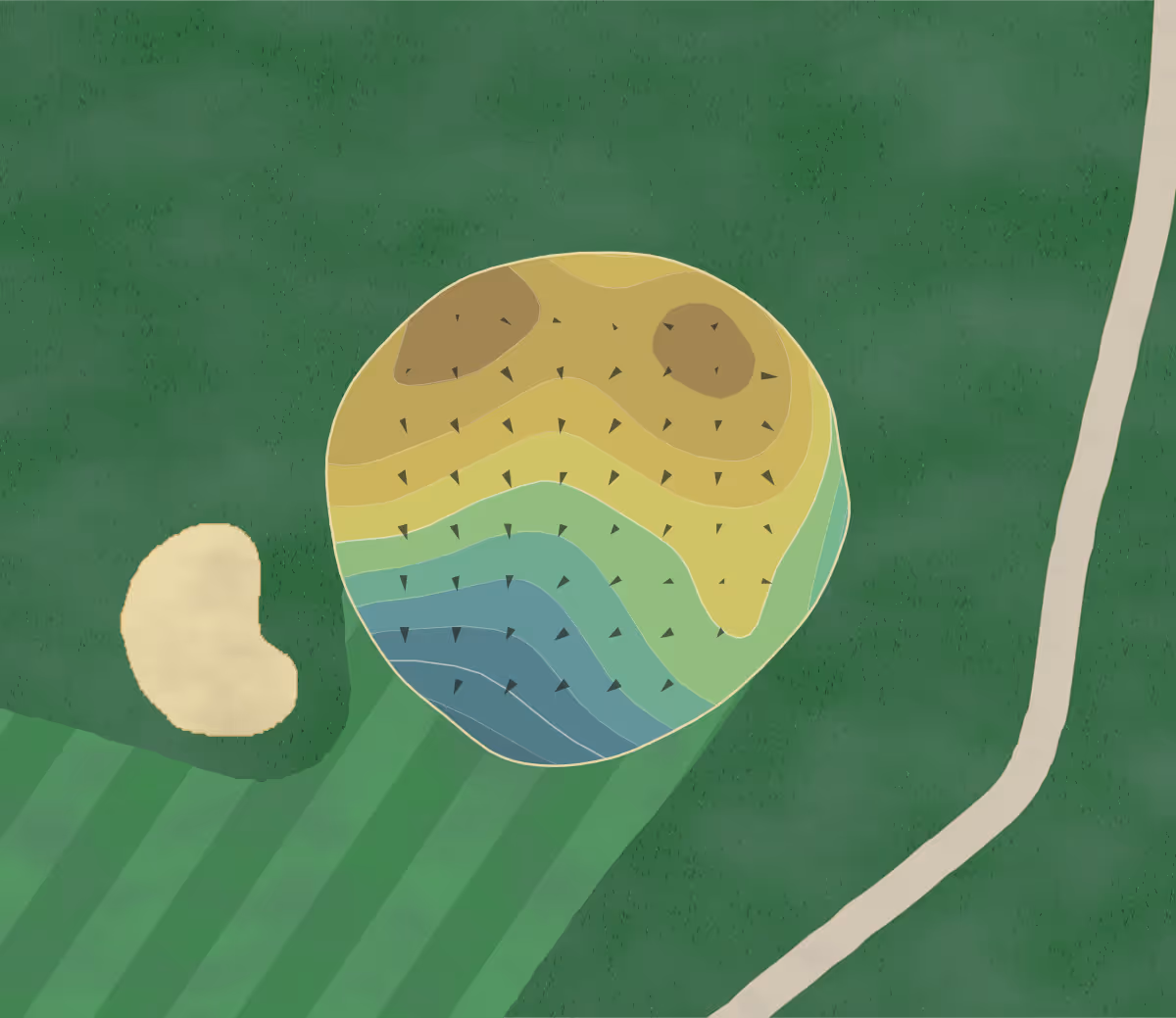 Green contour map of Barren View in Jonesboro, Maine — 71 elevation contours at a 3-inch interval with fall-line arrows, traced from 1-meter lidar